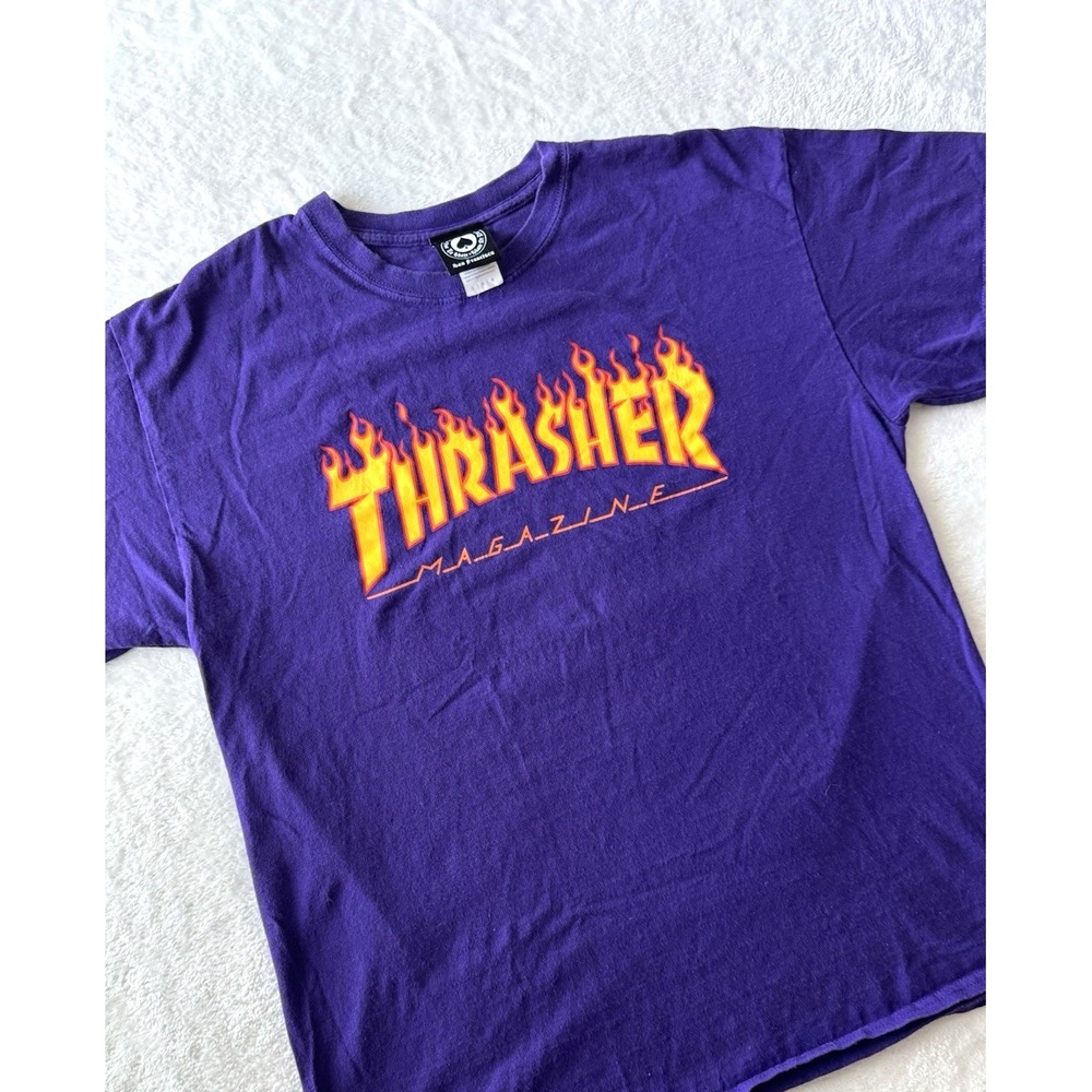 Thrasher Magazine Flame Logo Purple Graphic T-Shirt Mens Large Skater Tee